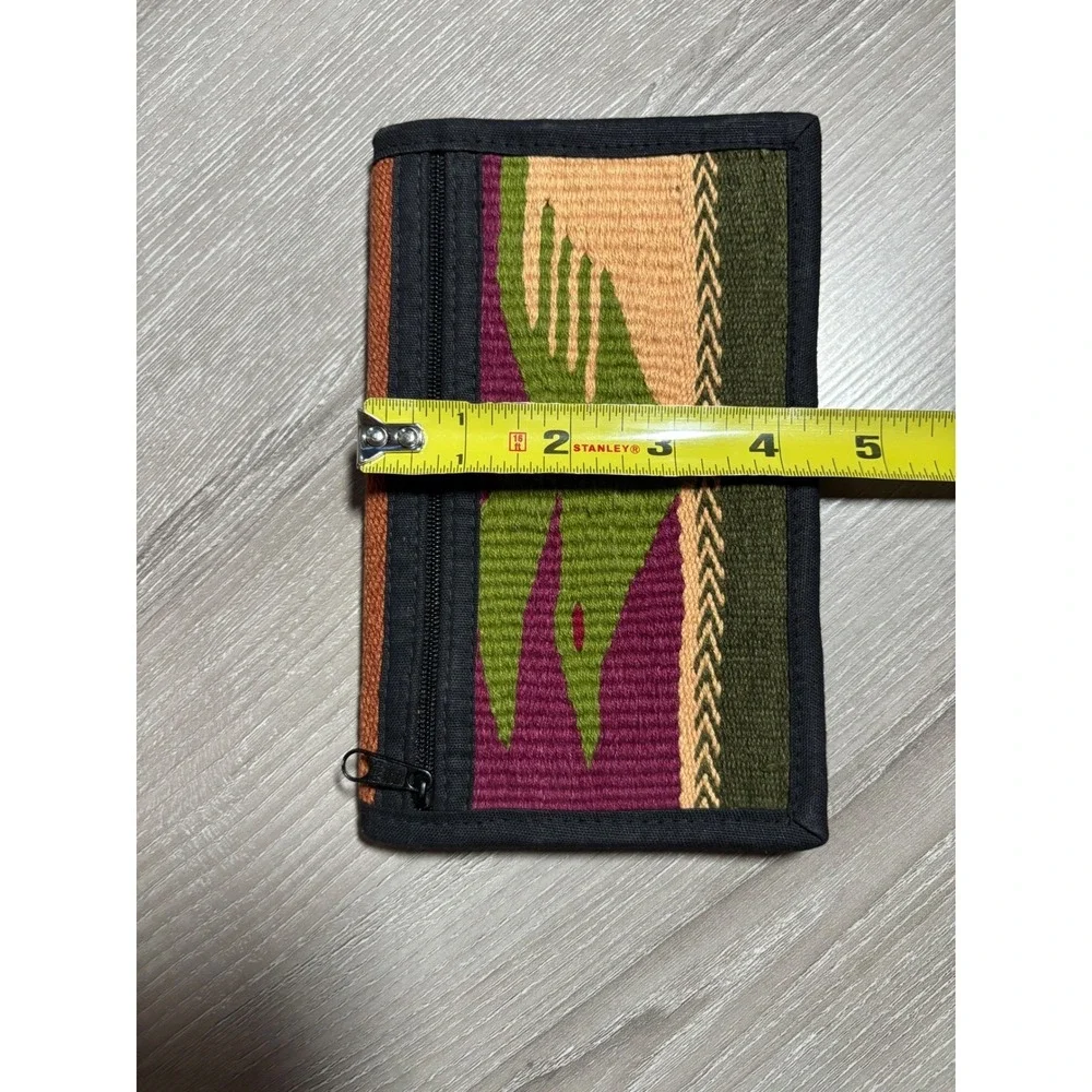 Southwestern Woven Bird Pattern Bifold Wallet Canvas Textile‎ Zip Pocket Outdoor